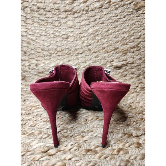 Anne Michelle Womens Slip On Mule High Heel Size 9 Rhinstone Buckle Burgundy Red - Picture 8 of 12